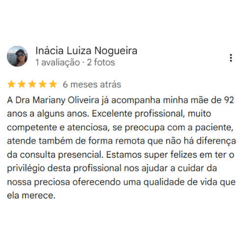 Depoimento Google do consultório da Dra. Mariany Oliveira