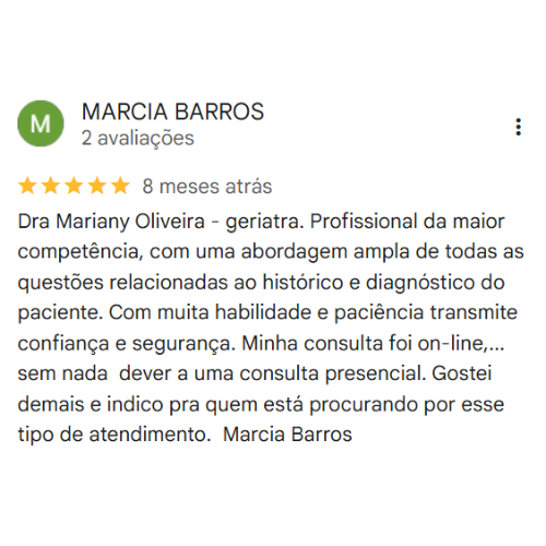 Depoimento Google do consultório da Dra. Mariany Oliveira